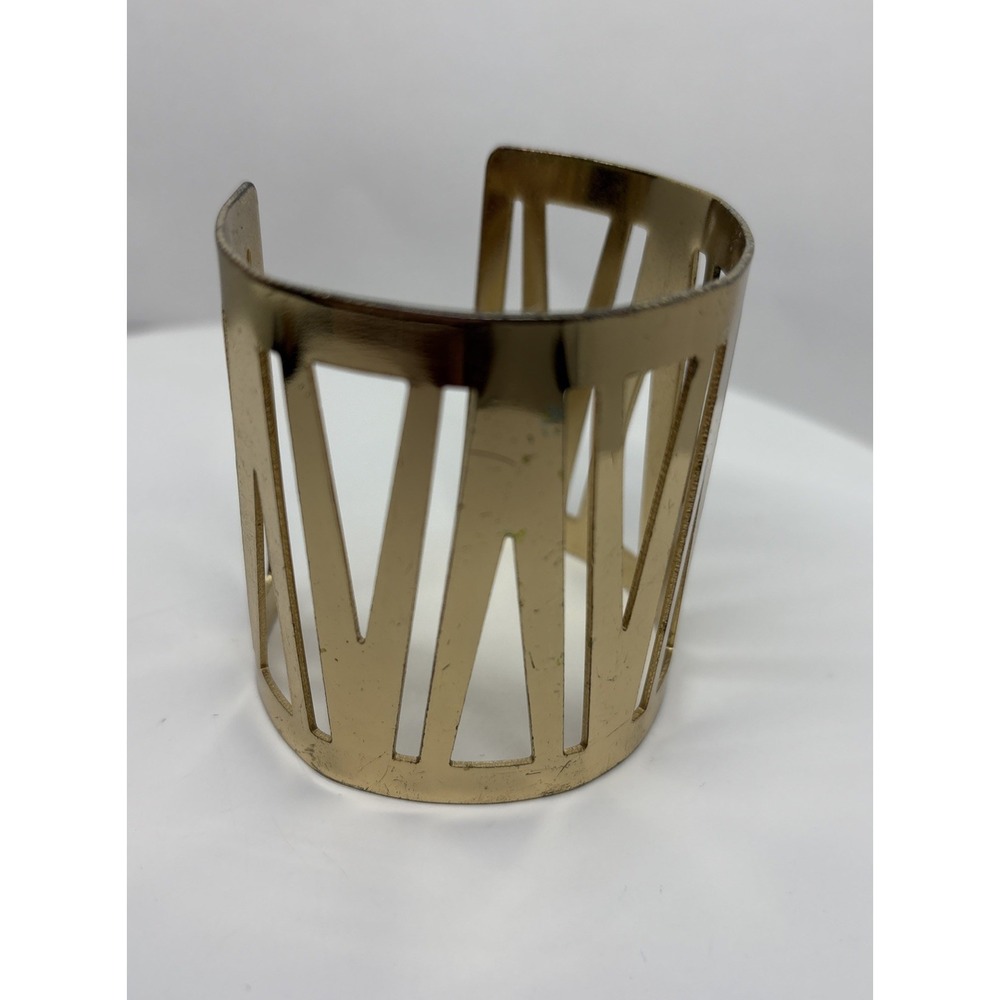Estate Find Vintage Metal Cuff‎ Bracelet Gold Color Modern Design 2.25" Wide